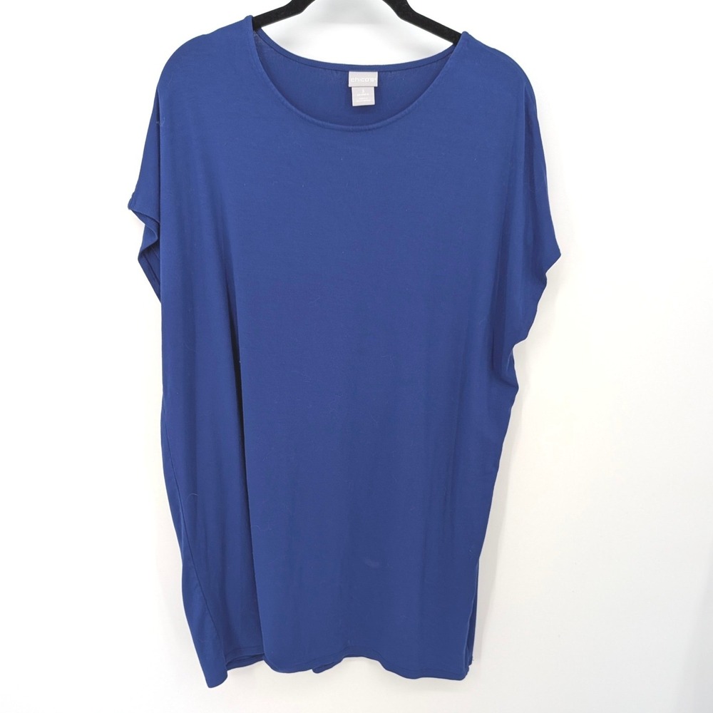Chicos T-Shirt Women XL Blue Short Sleeve Dolman Scoop Neck Stretch Rayon Top